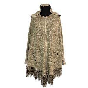 LIKE NEW! Boho/Tribal Brown Zip-Up Poncho